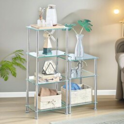 Rackhams 3 Tier Tempered Glass Side Table Silver - thumbnail 2
