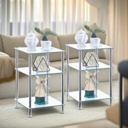 Rackhams 3 Tier Tempered Glass Side Table Silver - thumbnail 4