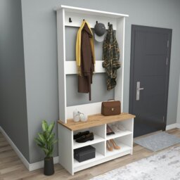 Rackhams Amelia Modern Hallways Coat Rack with 4 Shelves & Metal Hooks - Atlantic Pine - White - thumbnail 5