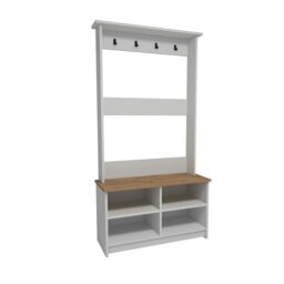 Rackhams Amelia Modern Hallways Coat Rack with 4 Shelves & Metal Hooks - Atlantic Pine - White - thumbnail 4