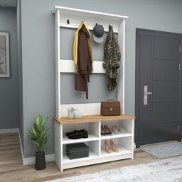 Rackhams Amelia Modern Hallways Coat Rack with 4 Shelves & Metal Hooks - Atlantic Pine - White - thumbnail 3