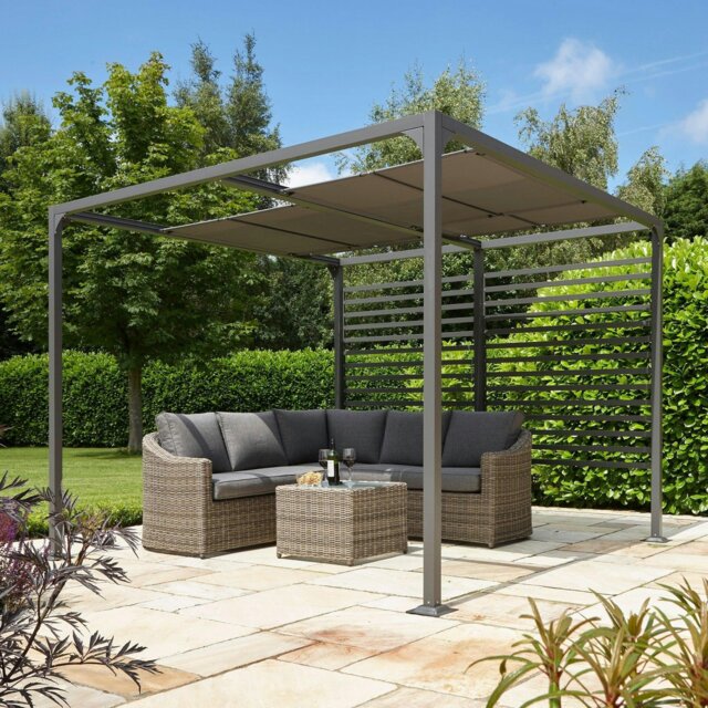 Rackhams Aluminium Pergola with Sliding Roof in Grey - 3m x 3m - image 1
