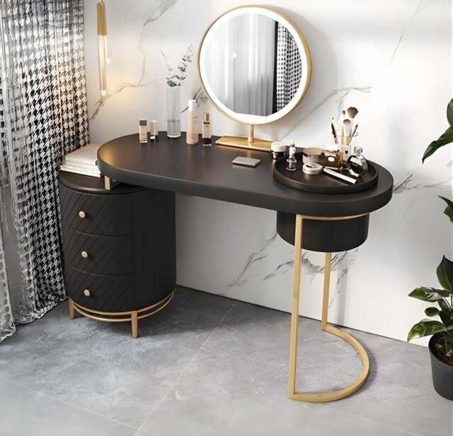 Rackhams Tandy Dressing Table With LED Mirror, White,  Makeup Vanity - With Stool - Black - Dressing Table With Stool - image 1