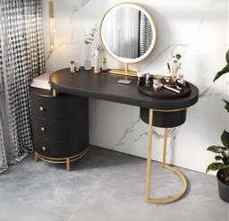 Rackhams Tandy Dressing Table With LED Mirror, White,  Makeup Vanity - With Stool - Black - Dressing Table With Stool - thumbnail 1