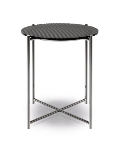 Rackhams Adriana Round Side Tables - Grey Fluted Glass - Dark Chrome - image 1