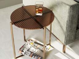 Rackhams Adriana Round Side Tables - Grey Fluted Glass - Dark Chrome - thumbnail 4