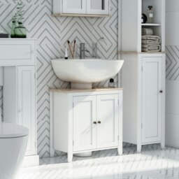 Rackhams Bathroom Pedestal Under Sink Cabinet Floor w/ Storage Shelf Double Door - thumbnail 1