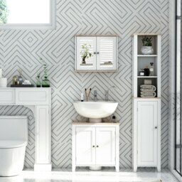 Rackhams Bathroom Pedestal Under Sink Cabinet Floor w/ Storage Shelf Double Door - thumbnail 5
