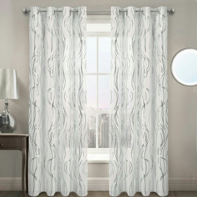 Rackhams Swirls Eyelet Voile Panel - 150cm x 122cm - Silver - image 1
