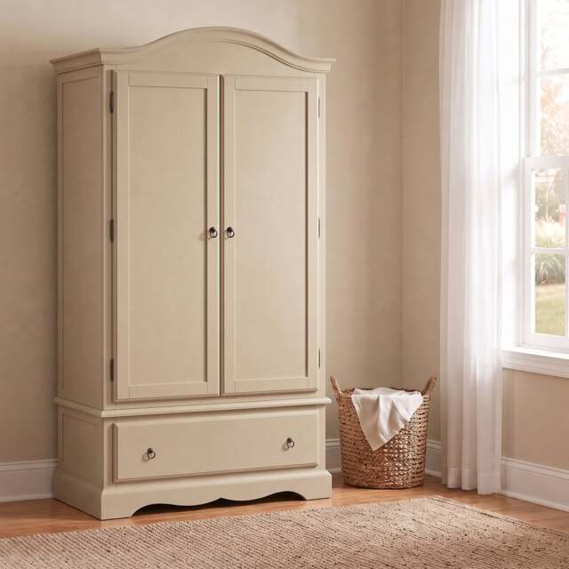 Rackhams Romance Double Wardrobe With Drawer. French 2 Door Wardrobe - Oatmeal (Cream tone) - image 1