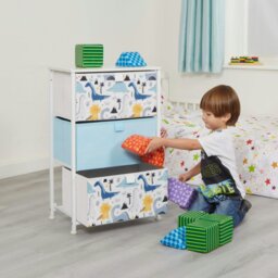 Rackhams Dinosaur 3 Drawer Kids Storage Chest - Blue/White