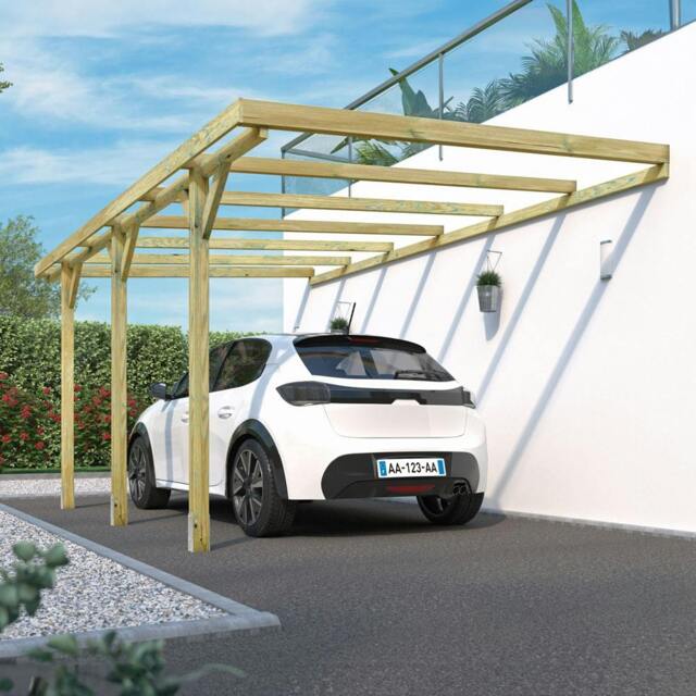Rackhams Henri Wall-Mounted Wooden Carport 3m x 5.25m Pressure Treated Pergola - image 1