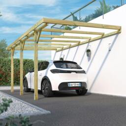 Rackhams Henri Wall-Mounted Wooden Carport 3m x 5.25m Pressure Treated Pergola - thumbnail 1