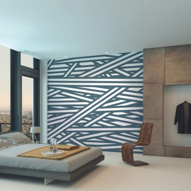 Rackhams Striped Criss Cross Pattern Wall Mural - Blue - Medium - W300cm x H240cm - image 1