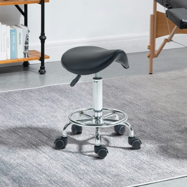 Rackhams Saddle Chair, Rolling Salon Stool for Massage Spa Clinic Beauty - Black - PU, Foam, Steel - image 1