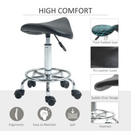 Rackhams Saddle Chair, Rolling Salon Stool for Massage Spa Clinic Beauty - Black - PU, Foam, Steel - thumbnail 5