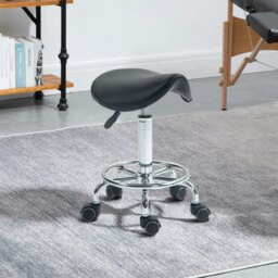 Rackhams Saddle Chair, Rolling Salon Stool for Massage Spa Clinic Beauty - Black - PU, Foam, Steel - thumbnail 1