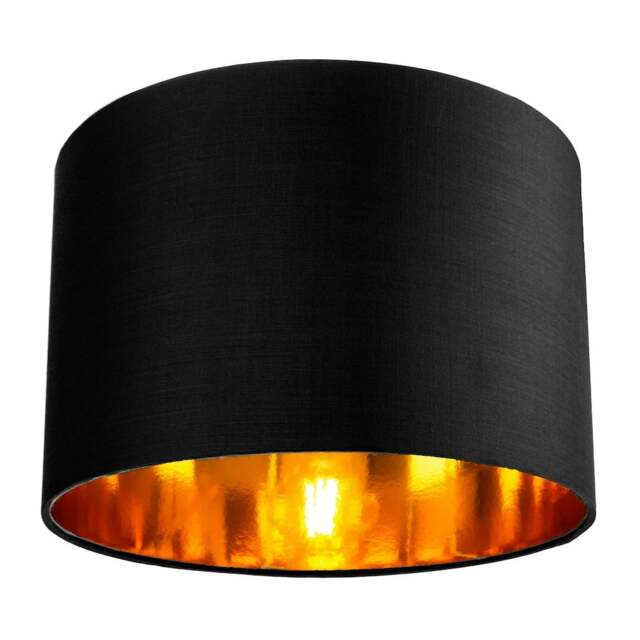 "Rackhams Contemporary Black Cotton 12"" Table/Pendant Lamp Shade with Shiny Golden Inner" - image 1