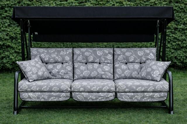 Rackhams REPLACEMENT CUSHION ONLY Vienna Deluxe 3 Seater Garden Hammock (Pattern options available) - Aspen Grey Leaf - 153cm (H) x 140cm (W) X 121cm (D) - image 1