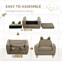 Rackhams Kids Sofa Toddler Chair Children Armchair Ear Modeling for Bedroom Brown - thumbnail 5