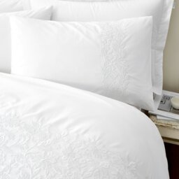 Rackhams Embroidery Floral 200 Thread Count Cotton Duvet Cover Set White - Single - White - thumbnail 2