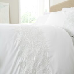 Rackhams Embroidery Floral 200 Thread Count Cotton Duvet Cover Set White - Single - White - thumbnail 4