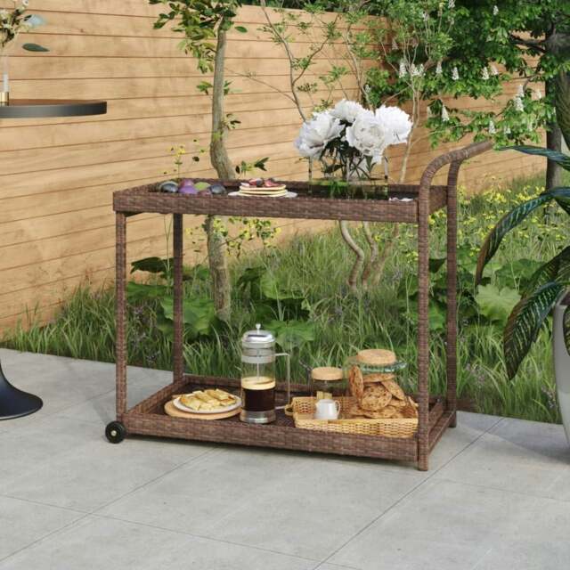 Rackhams Bar Cart Brown 100x45x83 cm Poly Rattan