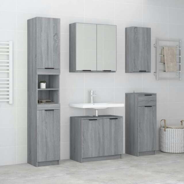 Rackhams 5 Piece Bathroom Cabinet Set Grey Sonoma Engineered Wood