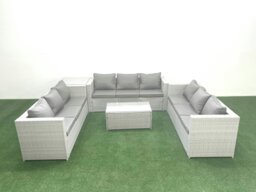 Rackhams Rattan Garden Outdoor Furniture Set 9 Seater Garden Sofa Coffee Table Set with Side Table Light Grey Mixed - thumbnail 1
