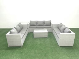 Rackhams Rattan Garden Outdoor Furniture Set 9 Seater Garden Sofa Coffee Table Set with Side Table Light Grey Mixed - thumbnail 2