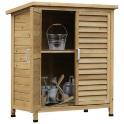 Rackhams Garden Storage Shed Solid Fir Wood Garage Organisation w/ Doors Natural - thumbnail 2