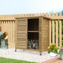 Rackhams Garden Storage Shed Solid Fir Wood Garage Organisation w/ Doors Natural
