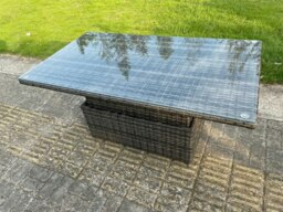 Rackhams Dark Mixed Grey Outdoor Rattan Garden Furniture Sofa Set Rising Adjustable Dining Or Coffee Table 2 Chairs Patio Furniture Right Corner - thumbnail 4