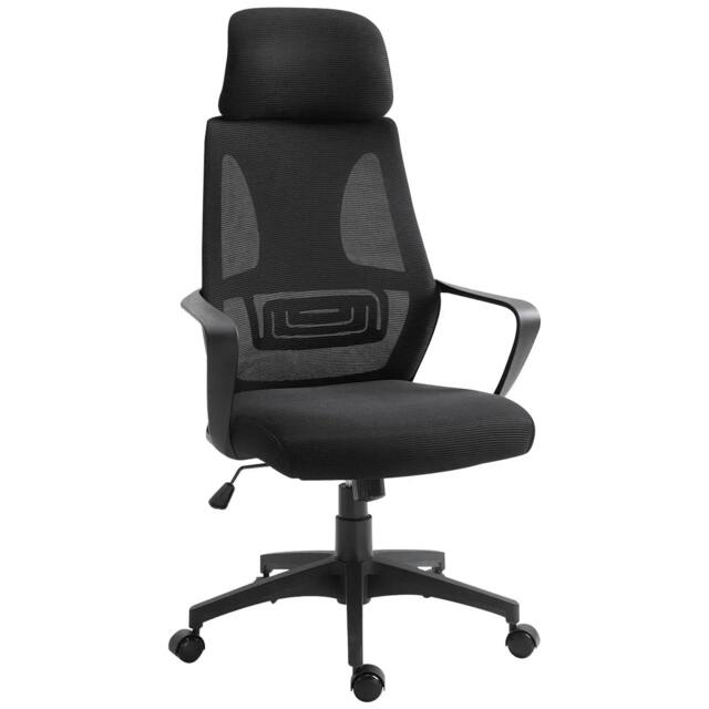 Rackhams Ergonomic Office Chair, High Back Computer Chair, Mesh Desk Chair with Lumbar Support, Headrest, Wheel, Adjustable Height, Black - image 1