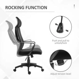 Rackhams Ergonomic Office Chair, High Back Computer Chair, Mesh Desk Chair with Lumbar Support, Headrest, Wheel, Adjustable Height, Black - thumbnail 5