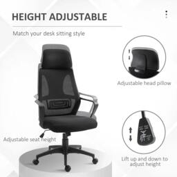 Rackhams Ergonomic Office Chair, High Back Computer Chair, Mesh Desk Chair with Lumbar Support, Headrest, Wheel, Adjustable Height, Black - thumbnail 4