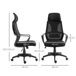 Rackhams Ergonomic Office Chair, High Back Computer Chair, Mesh Desk Chair with Lumbar Support, Headrest, Wheel, Adjustable Height, Black - thumbnail 3