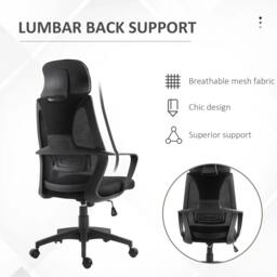 Rackhams Ergonomic Office Chair, High Back Computer Chair, Mesh Desk Chair with Lumbar Support, Headrest, Wheel, Adjustable Height, Black - thumbnail 6