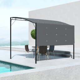 Rackhams 3 x 2.5m Patio Metal Gazebo Pergola Wall Mount Outdoor Shelter, Cream - Charcoal grey - Polyester fabric, powder coated steel - 300L x 250W x 200-250Hcm