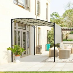 Rackhams 3 x 2.5m Patio Metal Gazebo Pergola Wall Mount Outdoor Shelter, Cream - Charcoal grey - Polyester fabric, powder coated steel - 300L x 250W x 200-250Hcm - thumbnail 3