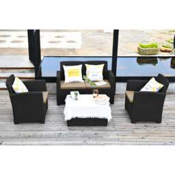 Rackhams SANTANA 4 Piece PE Rattan 4-Seater with Cushions Garden Furniture and Coffee Table Set in Black - thumbnail 5