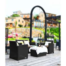 Rackhams SANTANA 4 Piece PE Rattan 4-Seater with Cushions Garden Furniture and Coffee Table Set in Black - thumbnail 6