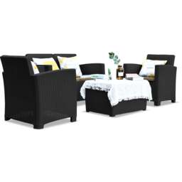 Rackhams SANTANA 4 Piece PE Rattan 4-Seater with Cushions Garden Furniture and Coffee Table Set in Black - thumbnail 2