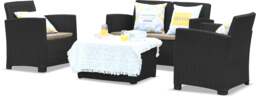 Rackhams SANTANA 4 Piece PE Rattan 4-Seater with Cushions Garden Furniture and Coffee Table Set in Black - thumbnail 4
