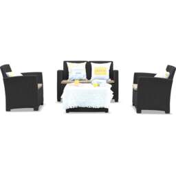 Rackhams SANTANA 4 Piece PE Rattan 4-Seater with Cushions Garden Furniture and Coffee Table Set in Black - thumbnail 3
