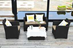 Rackhams SANTANA 4 Piece PE Rattan 4-Seater with Cushions Garden Furniture and Coffee Table Set in Black - thumbnail 5