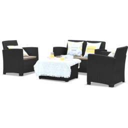 Rackhams SANTANA 4 Piece PE Rattan 4-Seater with Cushions Garden Furniture and Coffee Table Set in Black - thumbnail 4