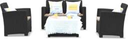 Rackhams SANTANA 4 Piece PE Rattan 4-Seater with Cushions Garden Furniture and Coffee Table Set in Black - thumbnail 3