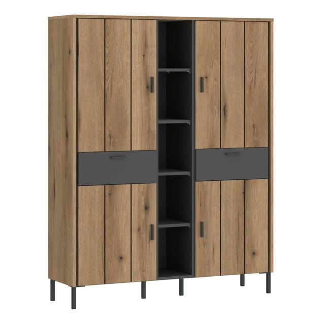Rackhams Arundel Wardrobe 4 Door 2 Drawer in Oak/Grey - Brown - Malemine - 1 - image 1