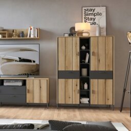 Rackhams Arundel Wardrobe 4 Door 2 Drawer in Oak/Grey - Brown - Malemine - 1 - thumbnail 4